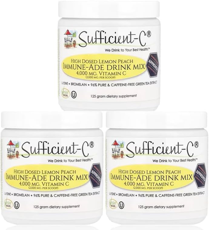 Sufficient-C High-dose Vitamin C Lemon Peach Immune-Ade Drink Mix - 125g Three Pack - görsel 1