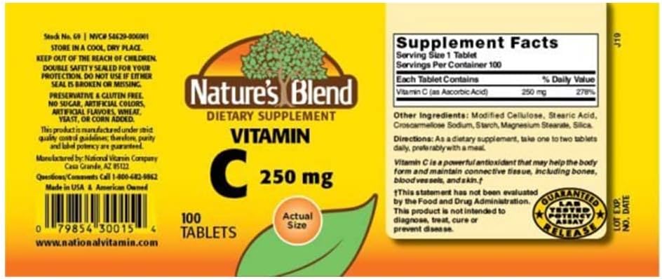 Nature's Blend Vitamin C 250mg Tablets, 100 Tablets - görsel 2