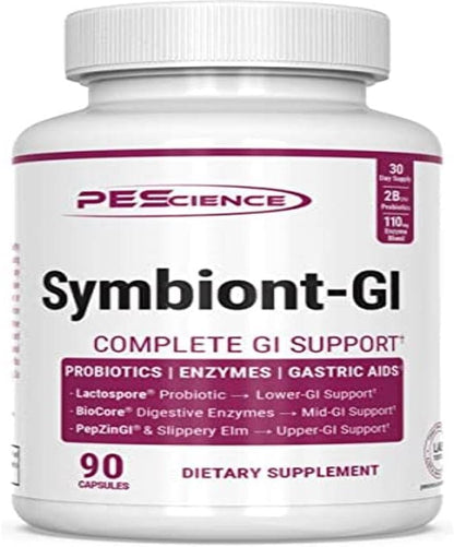 Symbiont-GI Gut Health Capsules with Zinc Carnosine PepZin GI, Shelf-Stable Probiotic, Digestive Enzymes, Slippery Elm Bark, 90 Capsules