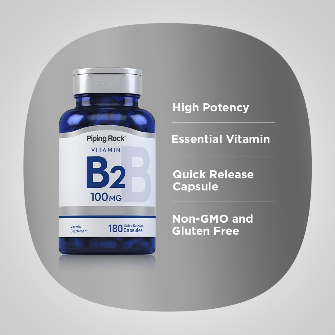 Piping Rock Vitamin B2 100mg | 180 Vegetarian Capsules (Riboflavin) - görsel 4