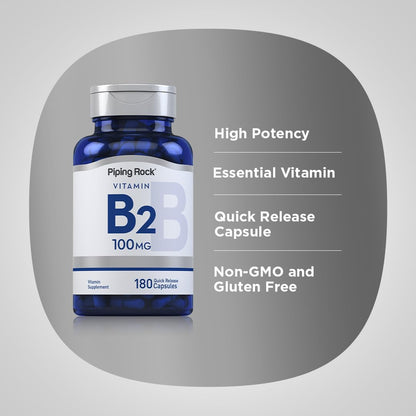 Piping Rock Vitamin B2 100mg | 180 Vegetarian Capsules (Riboflavin)