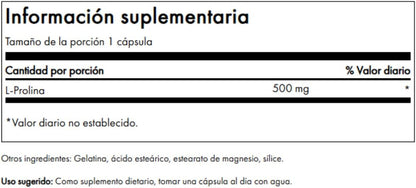 Swanson L-Proline 500 mg, 100 Capsules - Amino Acid Food Supplement for Connective Tissue and Collagen Support