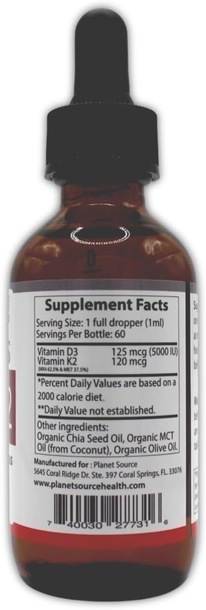 Vitamin D3 & K2 Drops 5000 IU, 120mcg – Bone and Cardiovascular Support