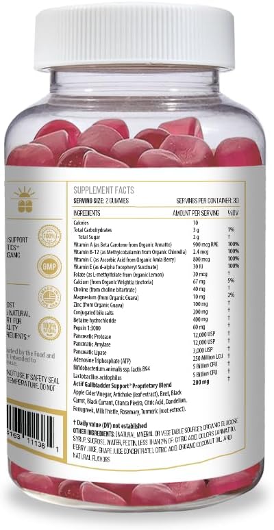 ACTIF Gallbladder Mega Support with 25+ Factors, 10 Billion CFU Probiotics, Bile Support – 60 Gummies, Strawberry Flavour - görsel 3