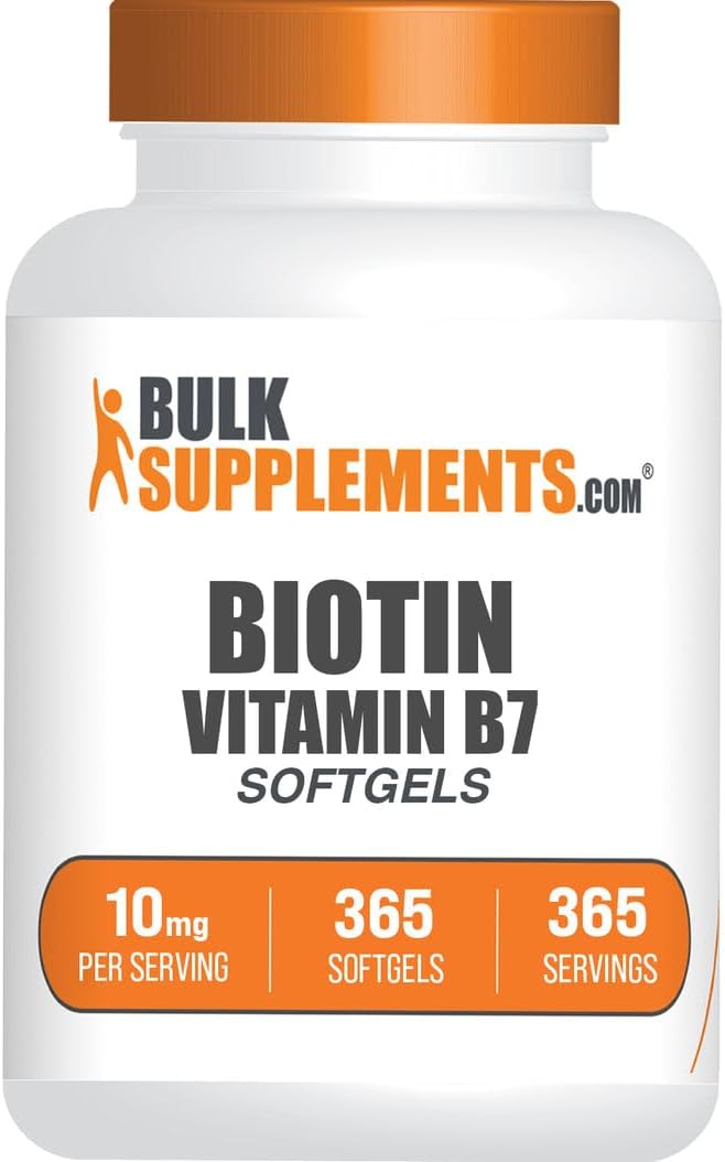BulkSupplements Biotin 10000mcg Softgels - Vitamin B7 Supplement for Hair, Skin and Nails - Gluten-free, 365 Softgels - görsel 1