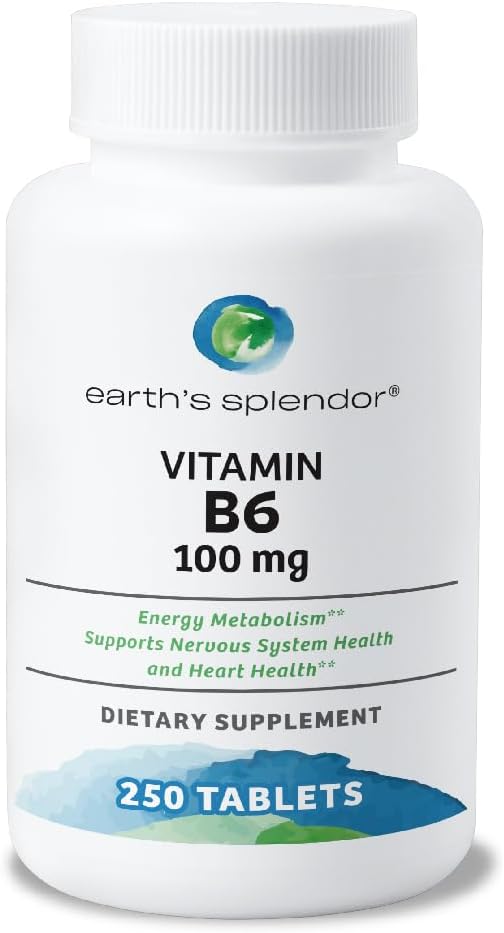 Earth's Splendor Vitamin B6 100mg, 250 Tablets – Energy & Metabolism Support - görsel 1