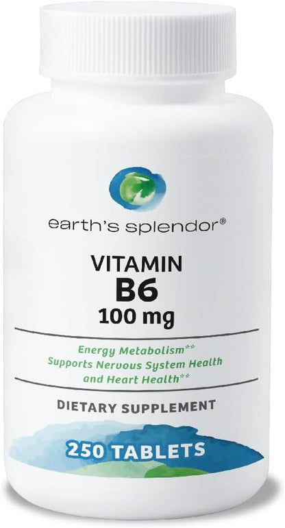 Earth's Splendor Vitamin B6 100mg, 250 Tablets – Energy & Metabolism Support