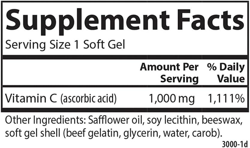 Carlson C-Gel, 1000 mg Vitamin C, Immune Support & Tissue Health, Antioxidant, 60 Soft Gels - görsel 4