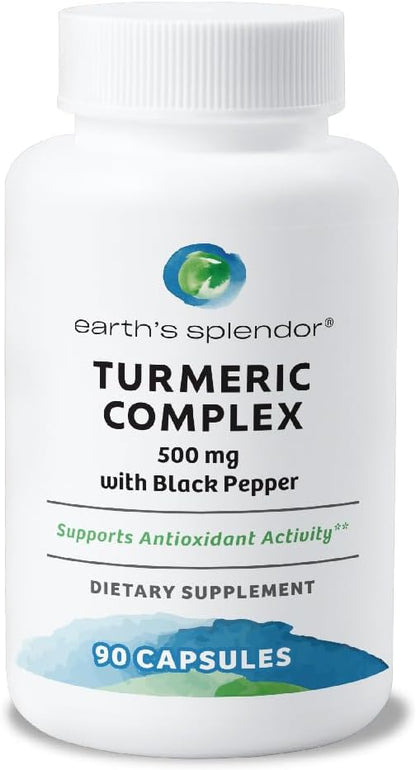 Earth's Splendor Turmeric Complex 500mg with Black Pepper, 90 Capsules