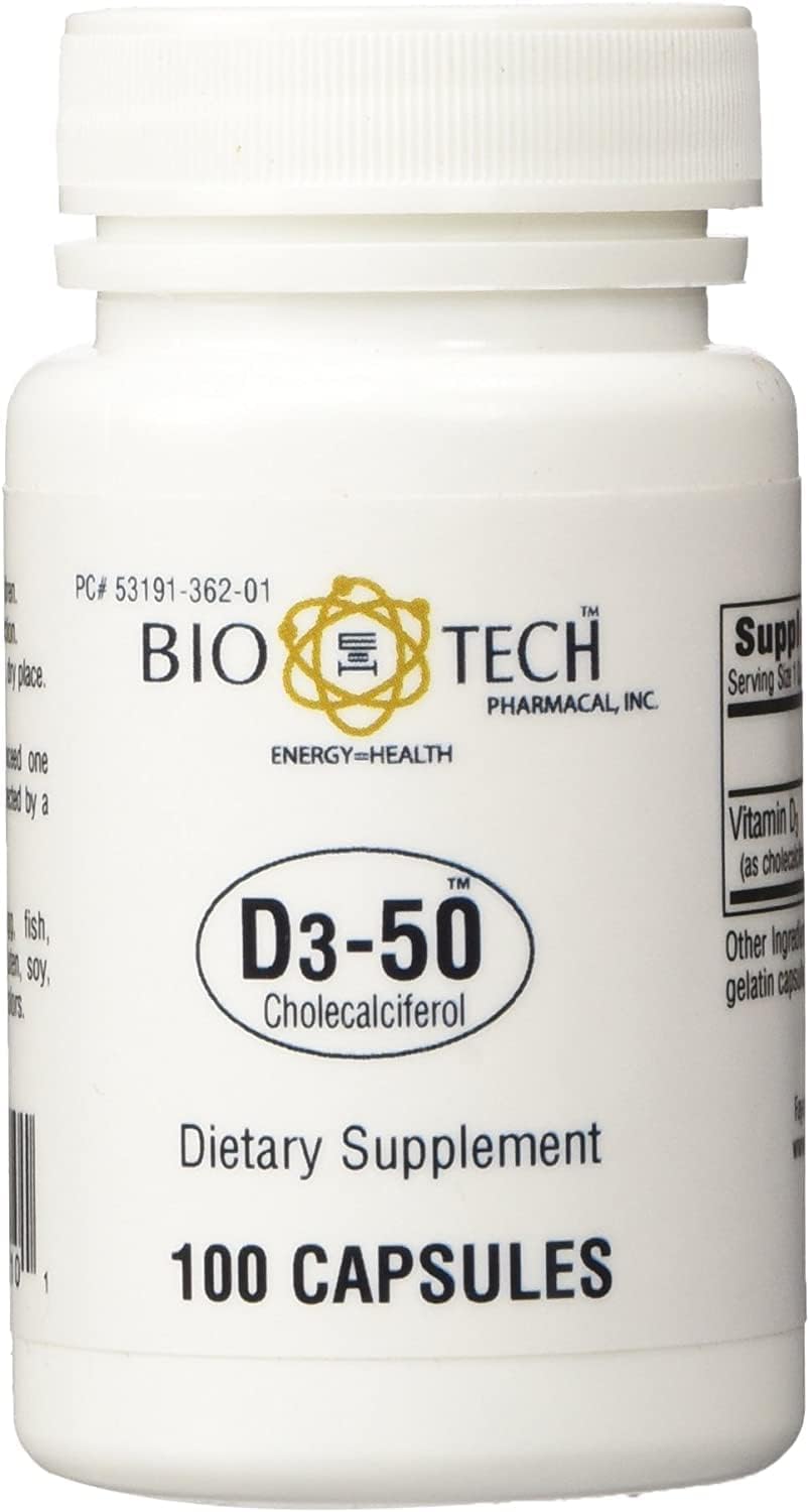 D3-50 50,000iu – Bio-Tech Pharmacal – 100 Capsules – Pack of 2 - görsel 1