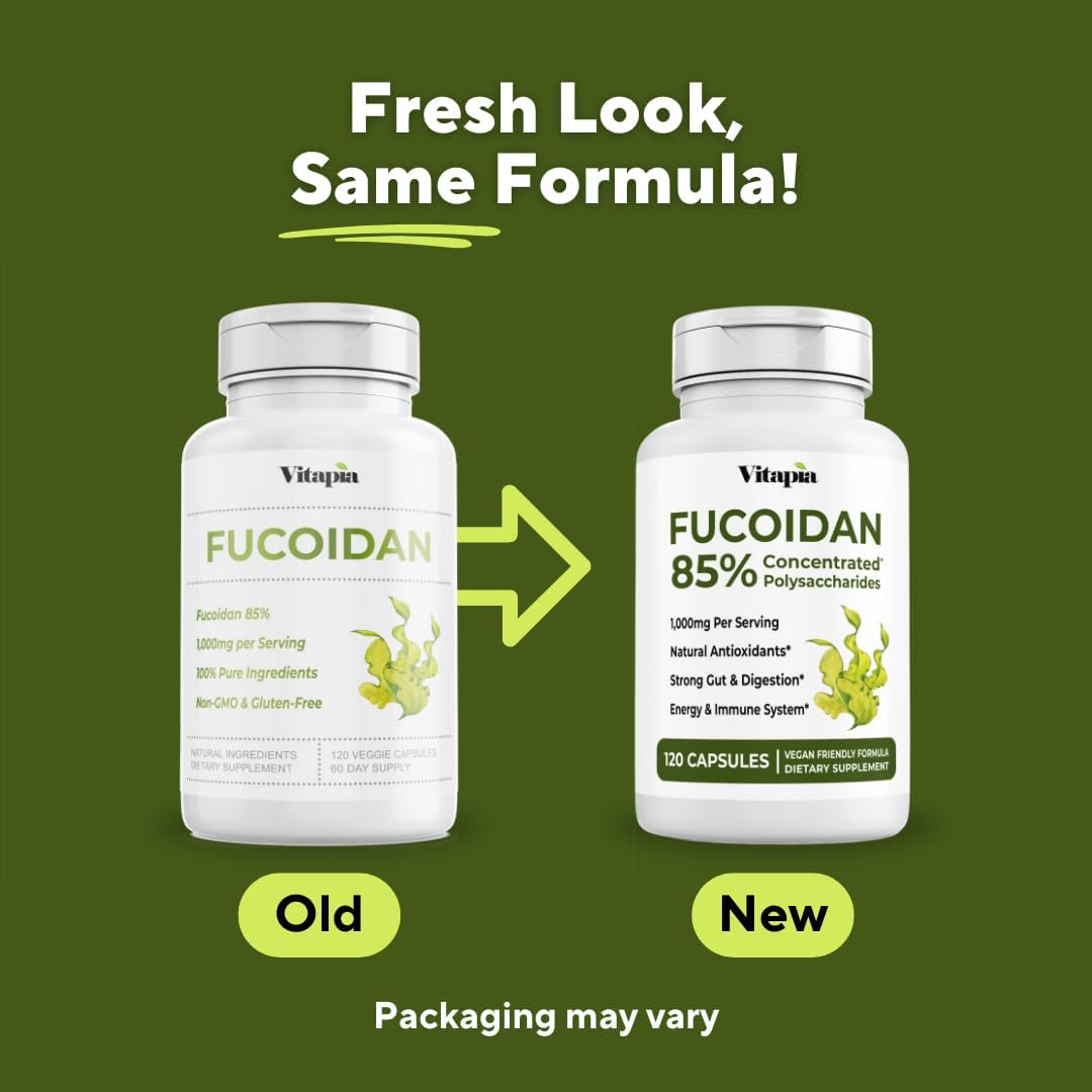 Vitapia Pure Fucoidan 85% Brown Seaweed Extract – 1000mg per Serving – 120 Veggie Capsules - görsel 2
