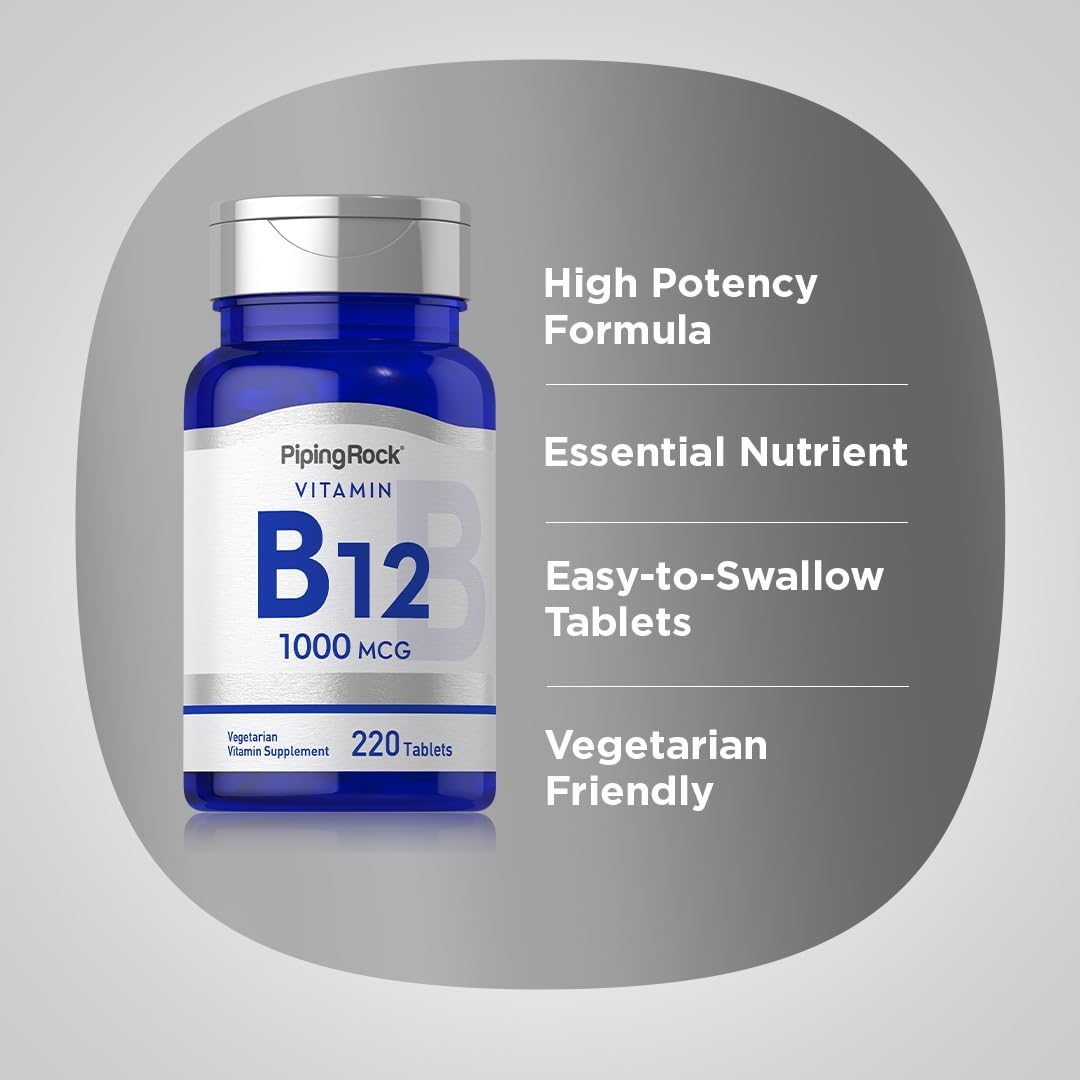 Piping Rock Vitamin B12 1000 mcg | 220 Tablets | Cyanocobalamin | Non-GMO, Gluten-free - görsel 4