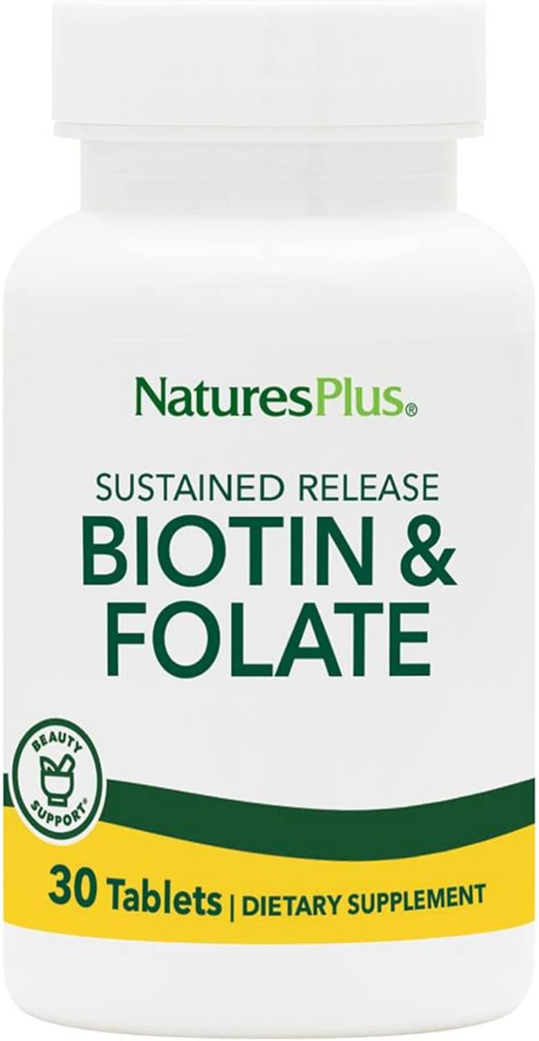 NaturesPlus Biotin & Folate 2500/8000 mcg Sustained Release Tablets, 30 Count - görsel 1