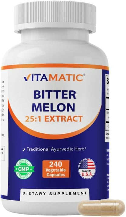 Vitamatic Bitter Melon 25X Concentrated Plant-Based Extract - Non-GMO, Gluten-free, 240 Capsules