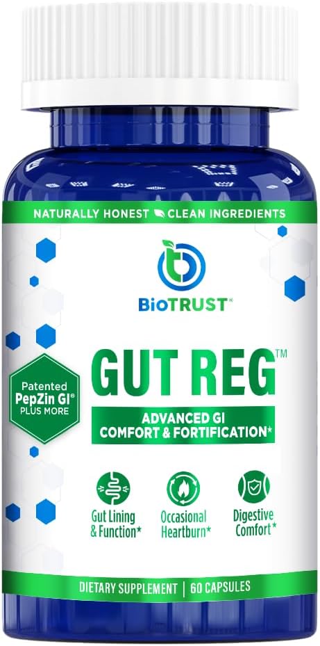 BioTrust Gut Reg – Gut Health Food Supplement with PepZin GI, L-Glutamine & Ginger Extract (60 Capsules)