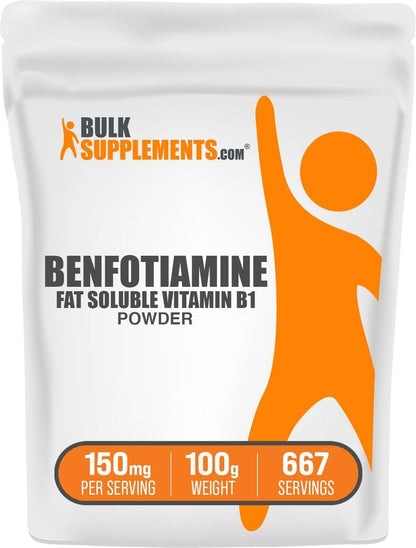 BulkSupplements.com Benfotiamine Powder - Vitamin B1 (Thiamine) Supplement, 150mg per Serving, 100g