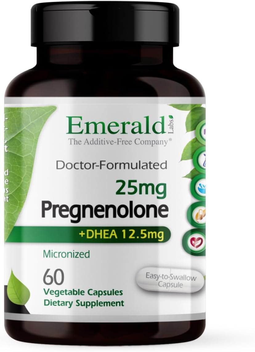 EMERALD LABS Pregnenolone 50mg with DHEA 25mg – Premium Wellness Supplement to Support Brain Health, Immune Response and Hormone Balance – Gluten-Free – 60 Vegetable Capsules (30-Day Supply) - görsel 1