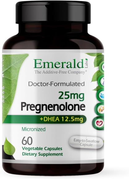 EMERALD LABS Pregnenolone 50mg with DHEA 25mg – Premium Wellness Supplement to Support Brain Health, Immune Response and Hormone Balance – Gluten-Free – 60 Vegetable Capsules (30-Day Supply)