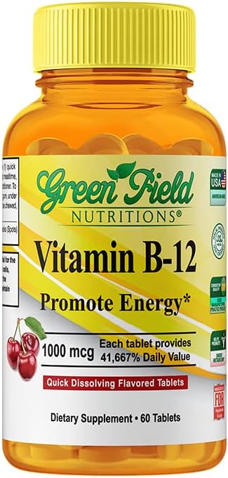 Greenfield Nutritions Halal Vitamin B12 1000mcg Sublingual Tablets - Cherry Flavour, 60 Count - görsel 1