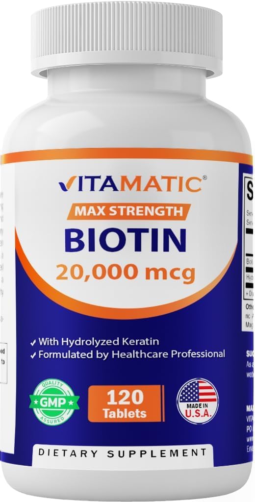Vitamatic High Potency Biotin 20000 mcg (20 mg) with Keratin 100 mg – 120 Tablets (Pack of 2) - görsel 10