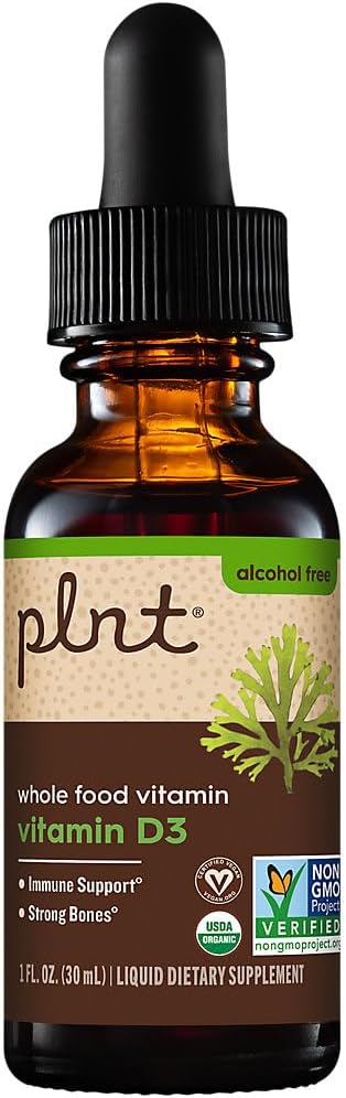 plnt Organic Liquid Vitamin D3 - Whole Food Vitamin D, Supports Normal Immunity and Bones (30ml, 30 Servings)