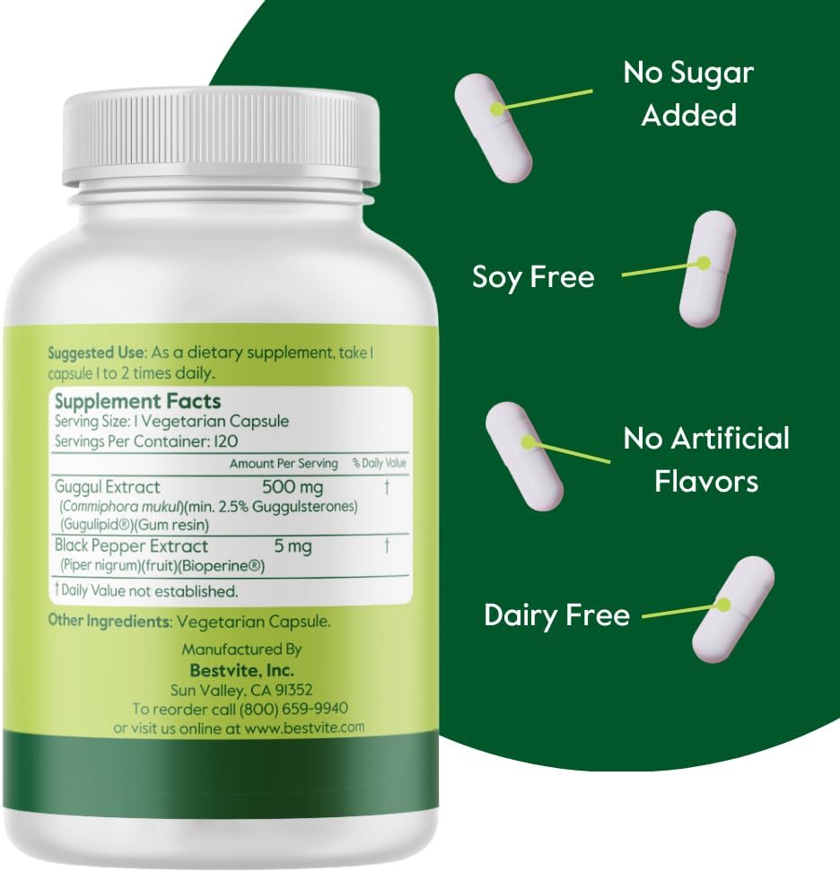 BESTVITE Guggul Extract 500mg (120 Vegetarian Capsules) - görsel 3