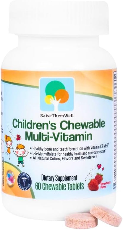 Raise Them Well Tasty Chewable Kids Multivitamin, All-Natural Colours, Flavours & Sweeteners, Strawberry