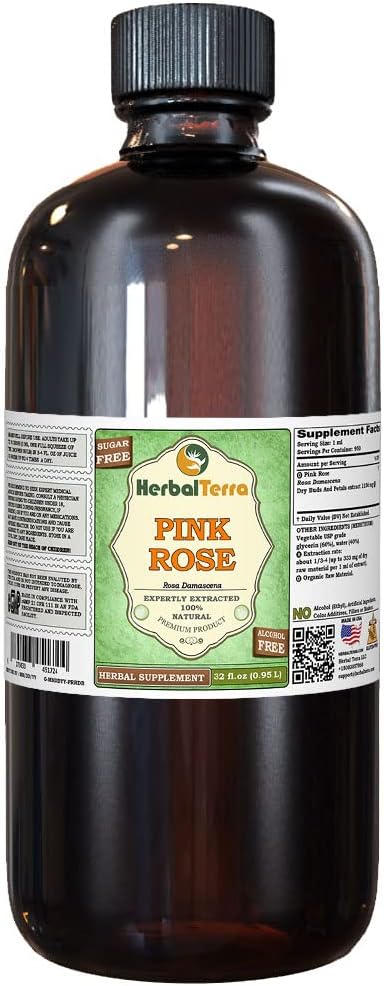 Pink Rose (Rosa damascena) Glycerite, Dried Buds and Petals Alcohol-Free Liquid Extract (Brand Name: HerbalTerra) 5x2 fl.oz (5x60 ml) - görsel 8