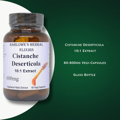 Barlowe's Herbal Elixirs Cistanche Extract | Cistanche Deserticola | 10:1 | 600 mg Per Capsule | 60 Vegetable Capsules | Stearate Free | Glass Bottle | Non GMO