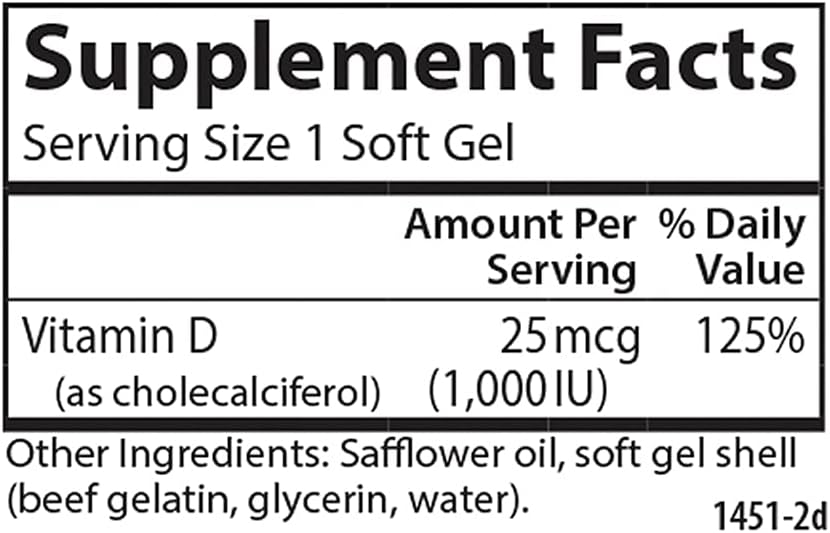 Carlson Vitamin D3 1000 IU (25 mcg) Softgels - 100 Count - görsel 4