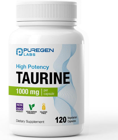 Puregen Labs Taurine 1000mg | High Strength | 120 Vegetarian Capsules