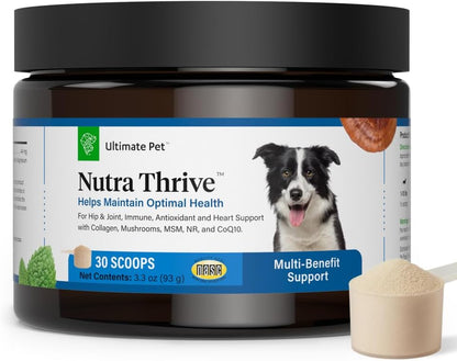 Ultimate Pet Nutrition Nutra Thrive Canine, 40-in-1 Nutritional Powder Supplement for Dogs – Bacon Flavour, 30 Scoops