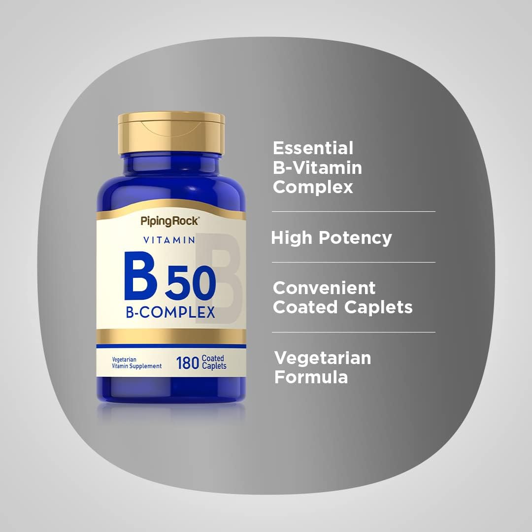 Piping Rock Vitamin B50 Complex | 180 Caplets | Vegetarian, Non-GMO, Gluten-free Supplement - görsel 4
