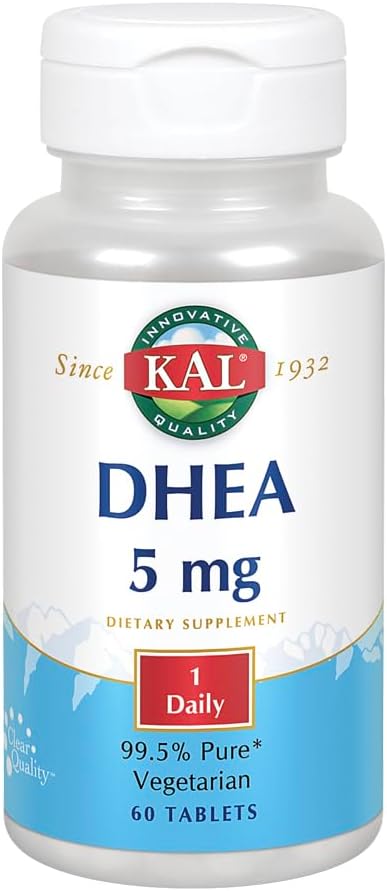 KAL DHEA 5 mg Tablets – DHEA Supplement for Men and Women, 99.5% Pure, Vegetarian, 60 Tablets
