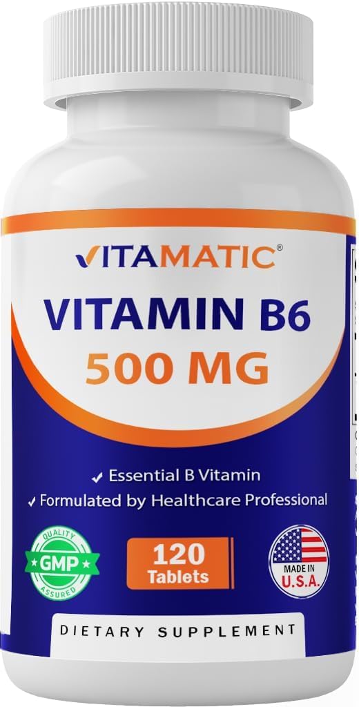 Vitamatic Vitamin B6 (Pyridoxine HCl) 500 mg – 120 Vegetarian Tablets - görsel 1