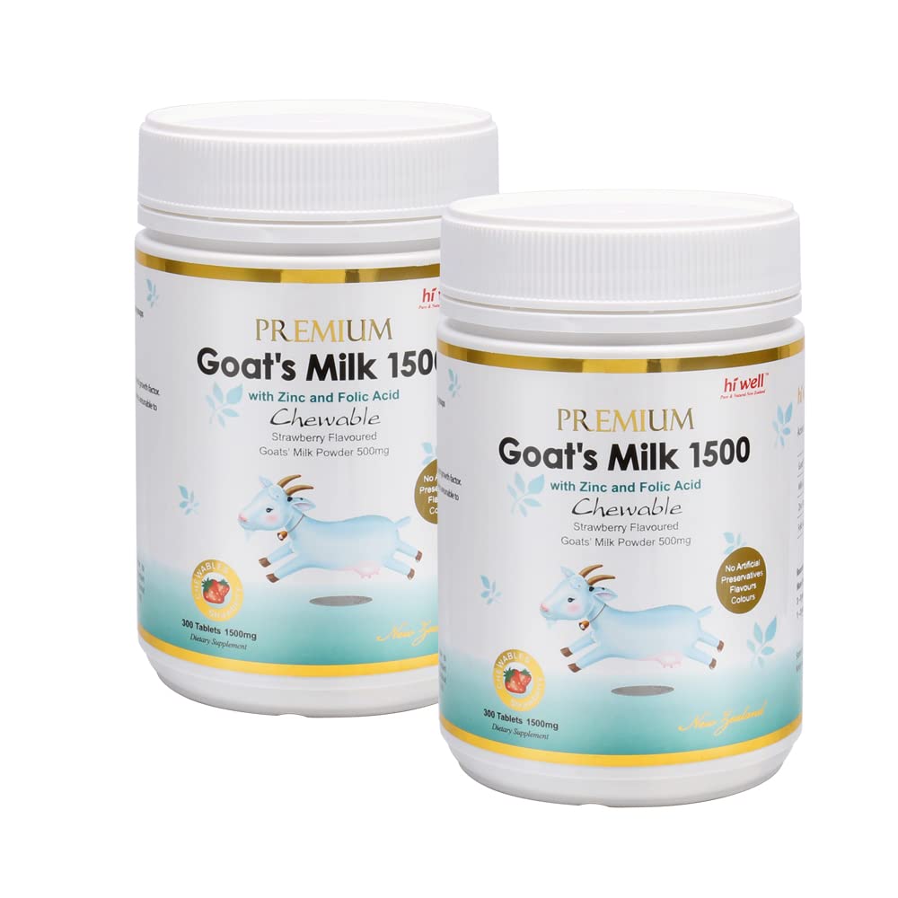 Hi Well Premium Goat's Milk 1500 – 300 Chewable Tablets, Strawberry (Pack of 2) - görsel 1
