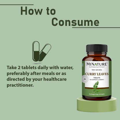 minature Curry Leaves Tablet (Murraya koenigii) - Pure & Natural, 1000mg, 90 Tablets