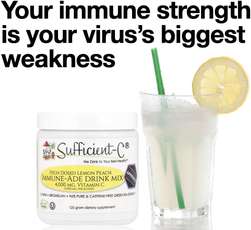 Sufficient-C High-dose Vitamin C Lemon Peach Immune-Ade Drink Mix - 125g Three Pack - görsel 6