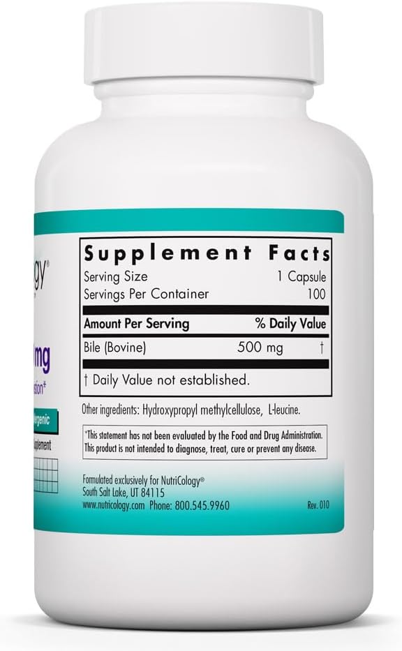NutriCology Ox Bile 500 mg – Concentrated Bile Salts for Fat Digestion – 180 Capsules - görsel 2