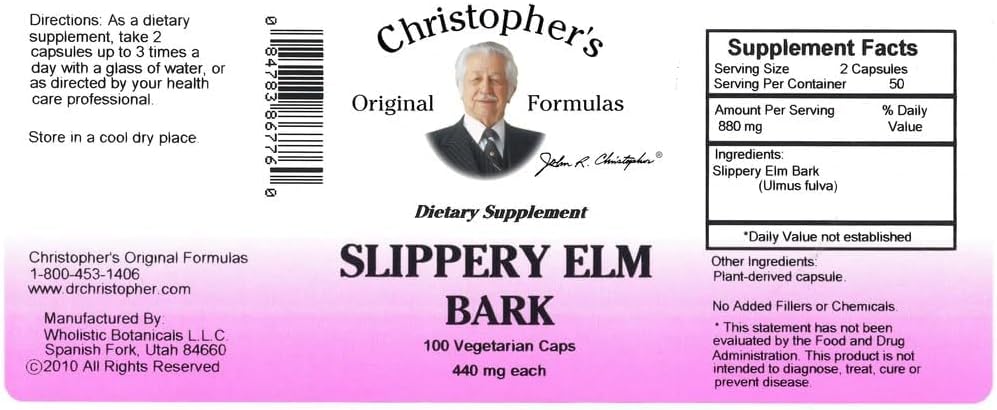 Christopher's Original Formulae Slippery Elm, Traditional Digestive Support, 100 Vegetarian Capsules - görsel 2