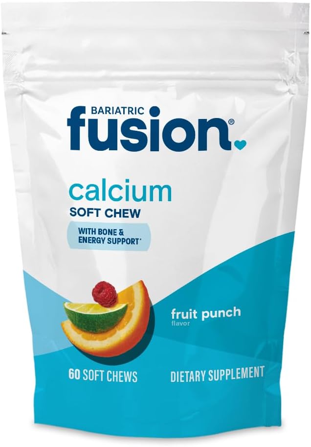 Bariatric Fusion Calcium Supplement Chews - Calcium Citrate with Vitamin D3 - Sugar-Free Chewable - 500 mg - Fruit Punch - 60 Chews - görsel 1
