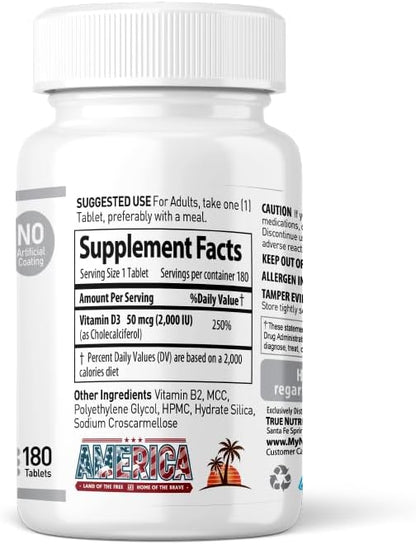 NANOWELL Vitamin D3 2000 IU (50 mcg) – Bone, Muscle Health and Immune Support Supplement – 180 Tablets, 180-Day Supply