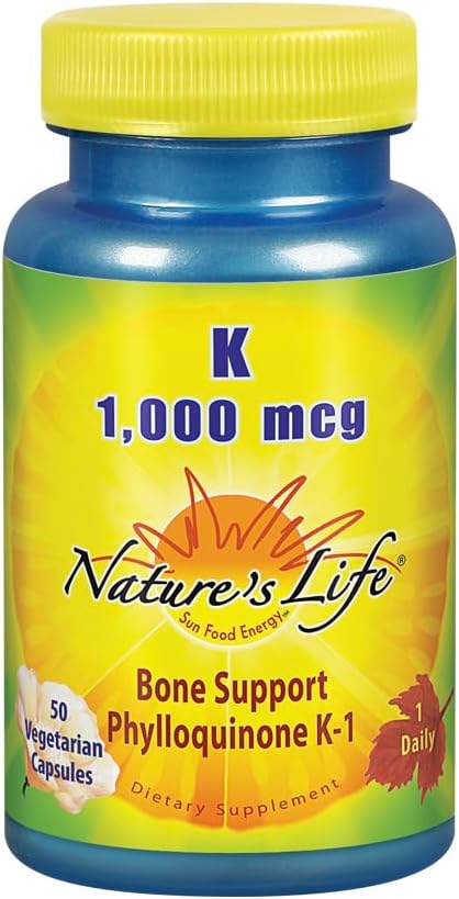 Nature's Life Vitamin K 1000mcg | Phylloquinone K-1 Supplement for Bone & Heart Health | 50 Vegetarian Capsules - görsel 1