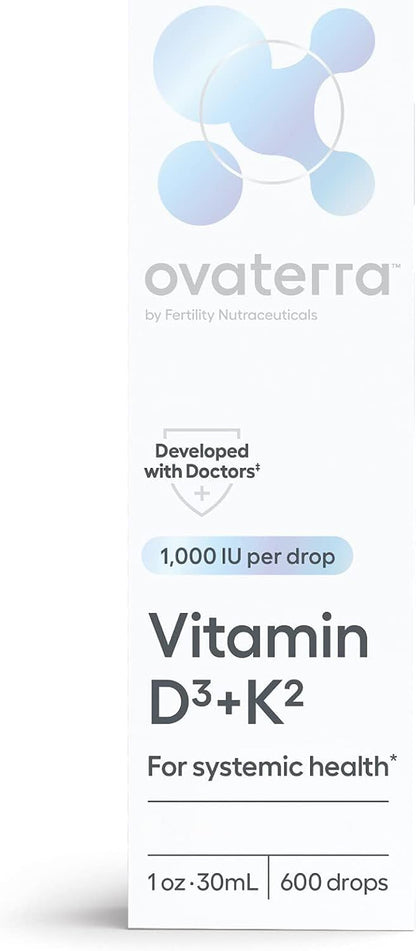 Ovaterra Vitamin D3 & K2 Liquid Drops - 1,000 IU D3 + 25 mcg K2 MK-7, Natural Lemon Flavour, 600 Drops (10-Month Supply)