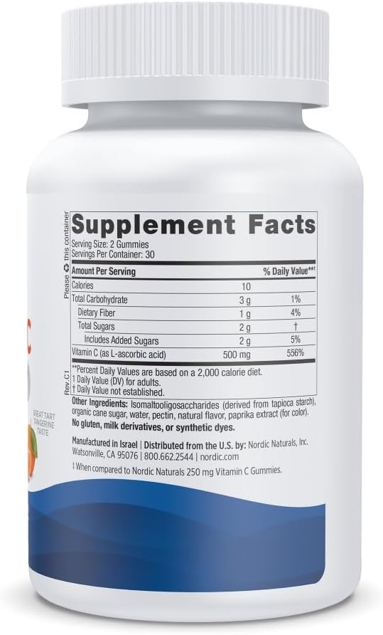 Nordic Naturals Vitamin C Extra Strength Gummies - Tangerine Flavour - 60 Gummies - 500 mg Vegan Vitamin C Supplement - görsel 2