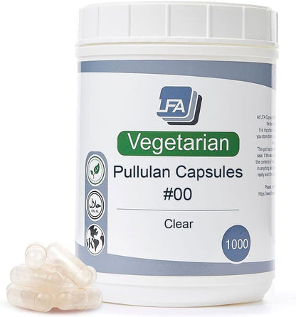 Empty 00 Capsules - Vegan Pullulan - 1000 Count - Vegetarian Capsules - Fillable 00 Vegetable Pill Capsules - Halal Kosher Tapioca