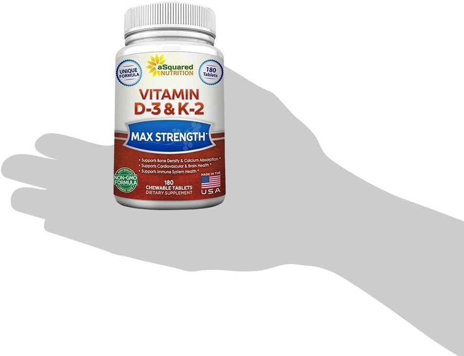 aSquared Nutrition Vitamin D3 with K2 - 180 Chewable Tablets, 2000 IU D3 & 75 mcg K2 MK-7 - görsel 9