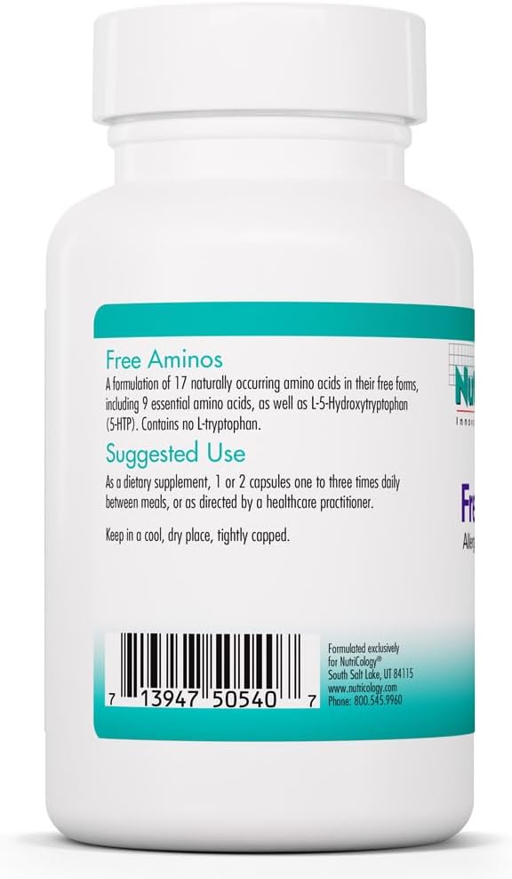Nutricology Free Aminos - Essential Amino Acids Complex - 17 Free Form Blend with 5-HTP - Muscle & Healthy Metabolism Support - Vegetarian - 100 Capsules - görsel 3