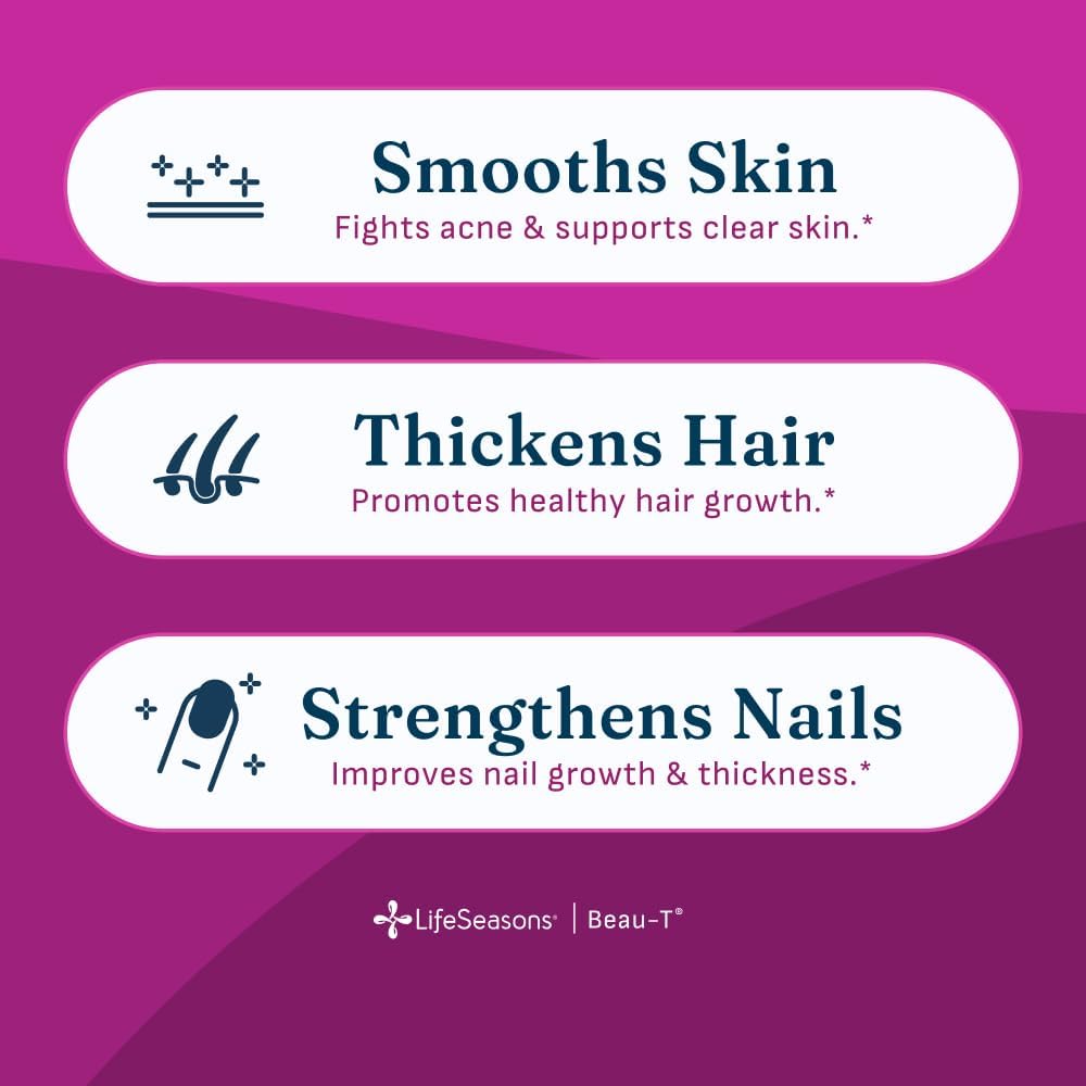 LifeSeasons Beau-T Hair, Skin & Nails Supplement with Biotin, Collagen, Turmeric - 90 Capsules - görsel 2