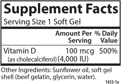 Carlson Vitamin D3 4000 IU (100 mcg) – Immune Support, Bone Health, Muscle Function – 360 Softgels